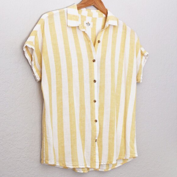 Marine Layer Dana Striped Shirt Yellow White Button Down Top Linen Blend S $88 - Picture 4 of 15